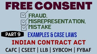 Fraud  Misrepresentation  Mistake  Free Consent  Indian Contract Act  Caselaws  Example [upl. by Aciruam]