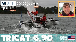 TRICAT 690 Trimaran  Strong Wind Boat Review Teaser  Multihulls World [upl. by Atika634]