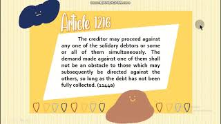 Articles 1215 to 1222  JOINT AND SOLIDARY OBLIGATIONS PART 2 OF 2 [upl. by Ellyn274]