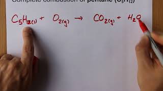 Complete Combustion of Pentane C5H12 Balanced Equation [upl. by Cheyney]