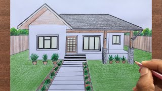 How to Draw a House in 1Point Perspective Step By Step [upl. by Niac]