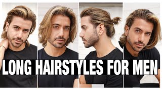 4 LONG HAIRSTYLES FOR MEN  Mens Hair Tutorial [upl. by Naggem]